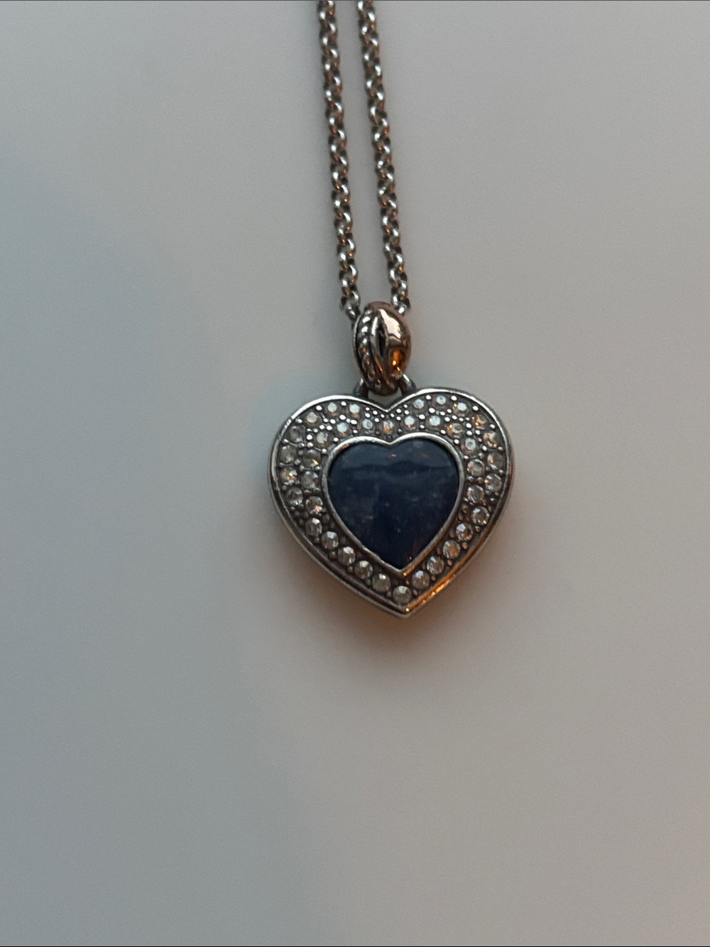 Brighton Silver Heart Necklace with Navy Center Surrounded by Crystals